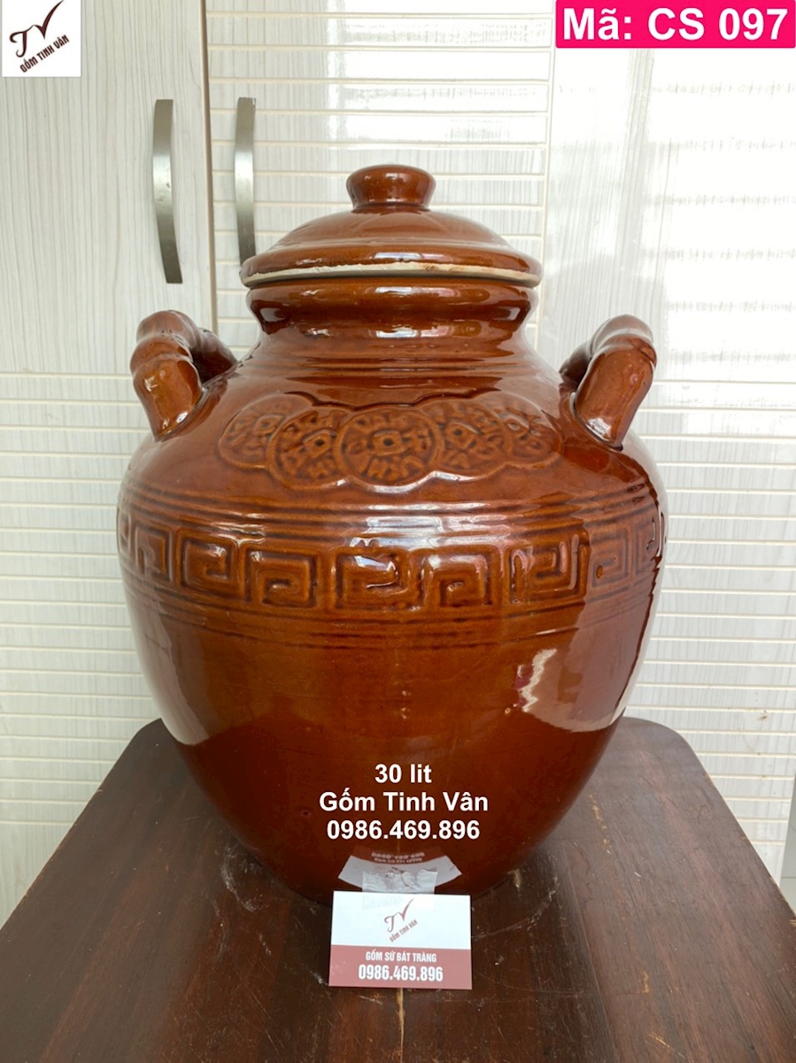 Chum sành da lươn 30 lit gốm bát tràng, mã CS097, ngâm rượu ngon, sạch sẽ, làm mát rượu, cao 50 ngang 38 cm, bình gốm ngâm rượu bát tràng tinh vân