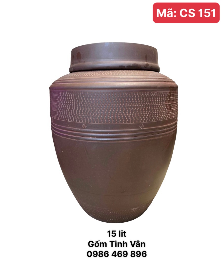 Chum gốm tử sa 15 lit, 2 nắp, mã CS151, gốm tử sa ko men, khử độc nhanh, gốm sứ Bát Tràng Tinh Vân