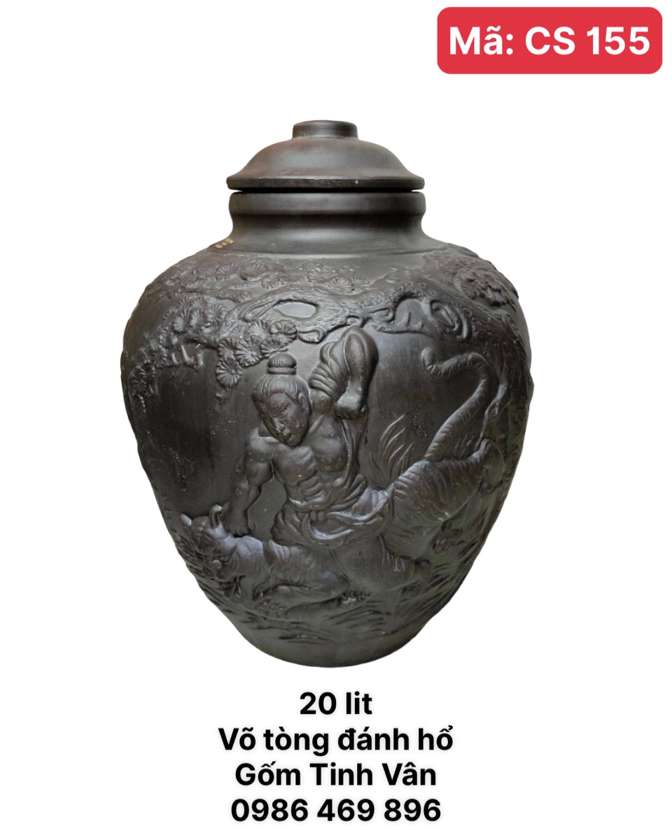 Chum sành ko men 20 lit, mã CS155, võ tòng đánh hổ, khử độc nhanh, gốm bát tràng tinh vân