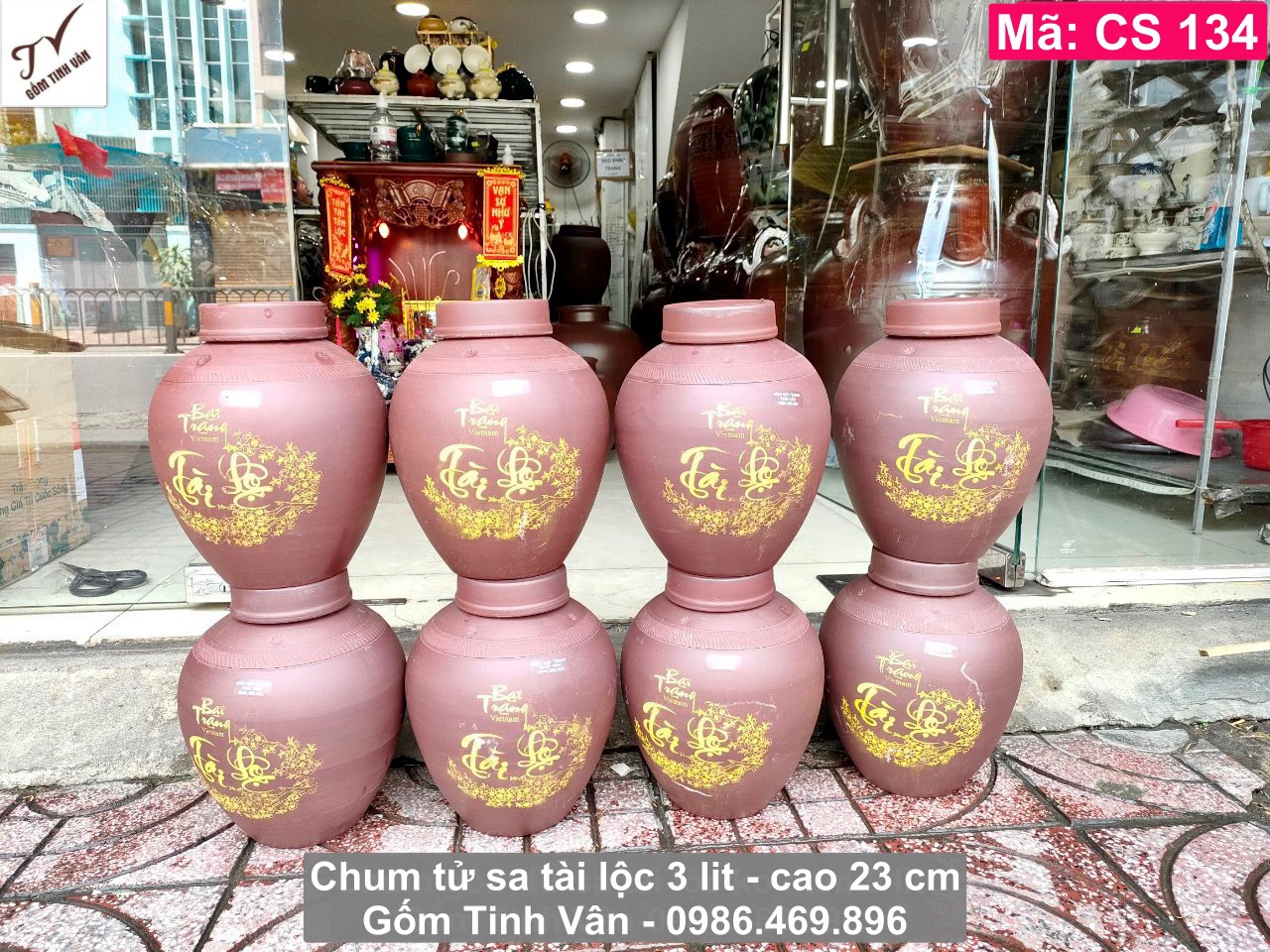 Chum gốm tử sa tài lộc 3 lit, mã CS134, ko men, khử độc nhanh, gốm sứ bát tràng tinh vân