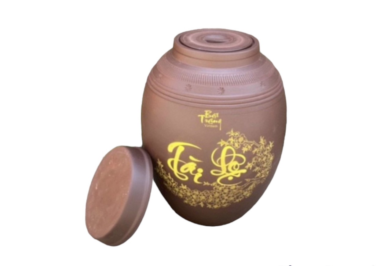 Chum sành ko men tài lộc 30 lit, chum gốm tử sa, mã CS118, có 2 nắp kín, cao 50 ngang 36 đường kính miệng 22 cm, bình sành ngâm rượu ngon, khử độc, khử andehit, bình ngâm rượu dày dặn, bền đep, gốm sứ bát tràng tinh vân