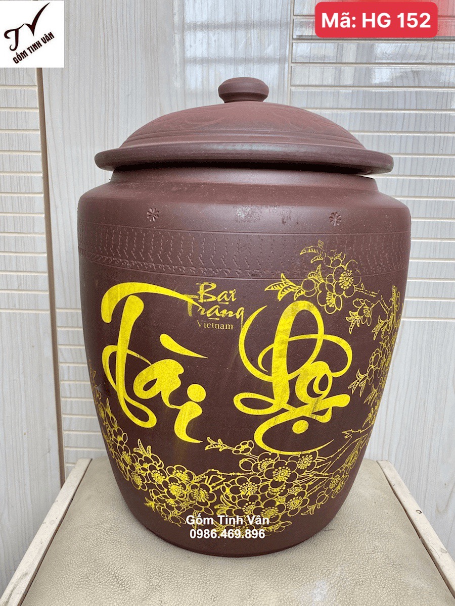 Hũ gạo phong thuỷ, gốm tử sa nắp núm, đựng 5 kg gạo, mã HG152, giữ khô gạo, làm mát gạo, đựng gạo ngon, không mối mọt, gốm bát tràng cao cấp