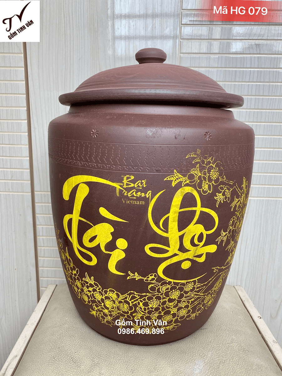 Hũ gạo phong thuỷ, gốm tử sa nắp núm, đựng 8 kg gạo, mã HG079, cao 35 đk 28 cm, giữ khô gạo, làm mát gạo, đựng gạo ngon, không mối mọt, gốm bát tràng cao cấp