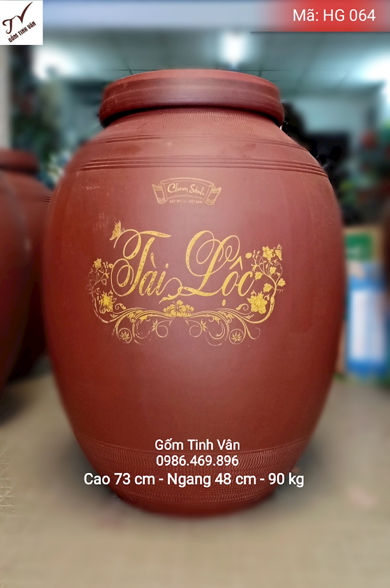 Hũ gạo tài lộc, mã HG064, chum sành đựng gạo, ko men, bình gạo phong thủy, gốm tử sa, cao 73 cm, ngang 48 cm, đựng 90 kg, gốm bát tràng, tinh vân