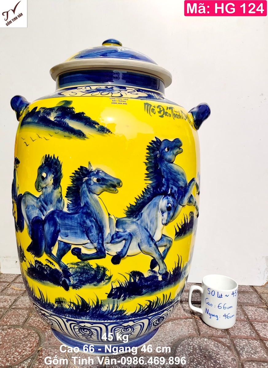 hu gao mau vang ma dao thanh cong dap noi 3D, 45 ky, ma HG124, lu sanh dung gao tai loc phong thuy gom su bat trang tinh van