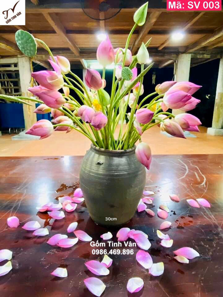 Chum gốm cắm sen, mã SV003, cao 45 đk 30 cm, chum sành mộc mạc, cắm sen đẹp, chum gốm bát tràng