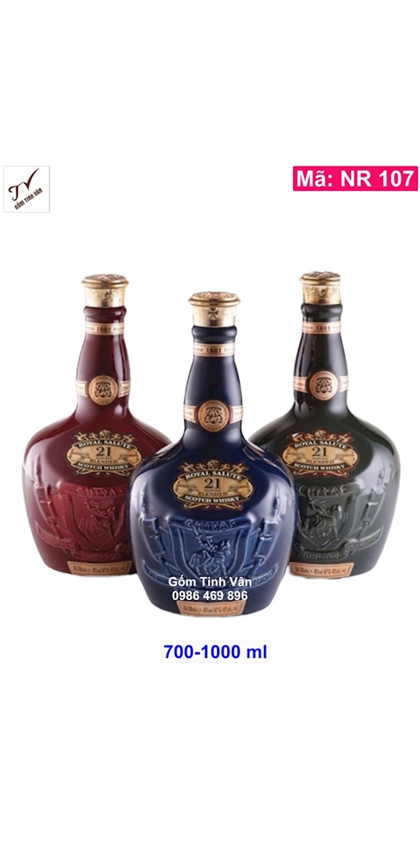 Bình rượu, vỏ chai rượu Chivas 21, mã NR107, hồ lô, kiêu dáng Châu Âu, 700-1000ml, gốm sứ tinh vân