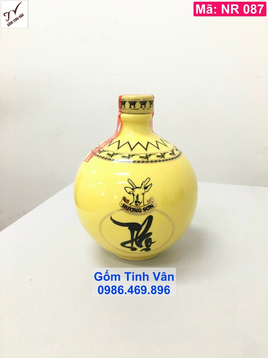 Hàng đặt, nậm rượu, bình rượu, hồ lô rượu, mã NR087, in logo công ty quà tặng, men vàng, viền vàng 24k, dung tích 500-750 ml, gốm sứ bát tràng tinh vân