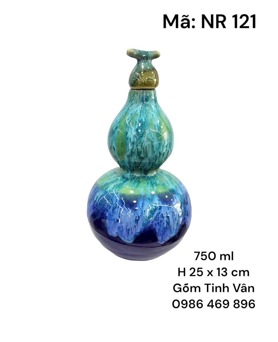 Nậm rượu, men xanh hoả biến mã NR121 dáng hồ lô, 750ml gốm sứ Bát Tràng Tinh Vân