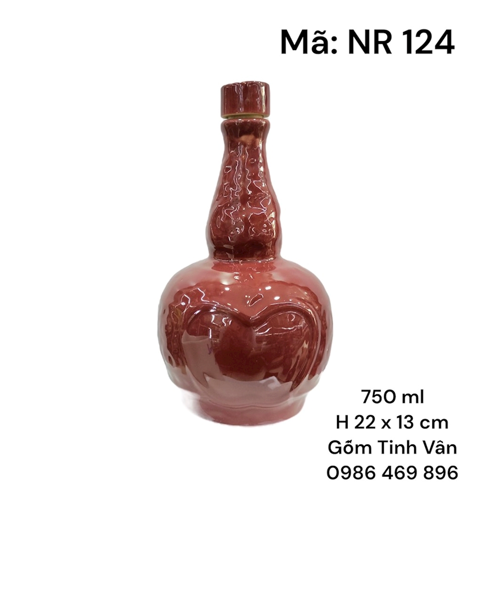 Nậm rượu, men đỏ đô bóng mã NR124 họa tiết nổi chứa 750ml gốm sứ Bát Tràng Tinh Vân