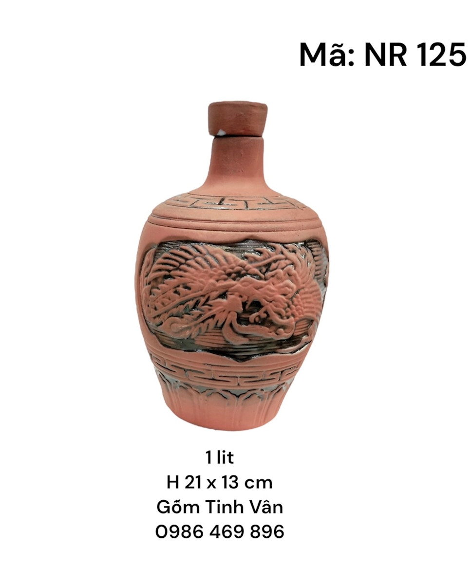 Nậm rượu tử sa đỏ,mã NR125, điêu khắc rồng phượng chứa 1lít gốm sứ Bát Tràng Tinh Vân