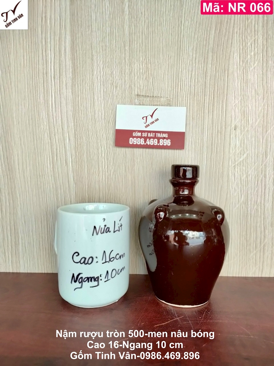 Nậm rượu dáng tròn men nâu bóng, mã NR066, dung tích 500 ml, 0,5 lit, bình rượu đẹp, hồ lô rượu nửa lit, gốm sứ bát tràng tinh vân