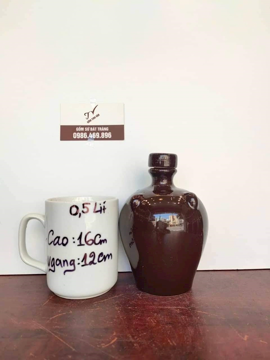 Nậm rượu, mã NR089, men nâu bóng, 500ml, bình hồ lô rượu, gốm sứ bát tràng, tinh vân