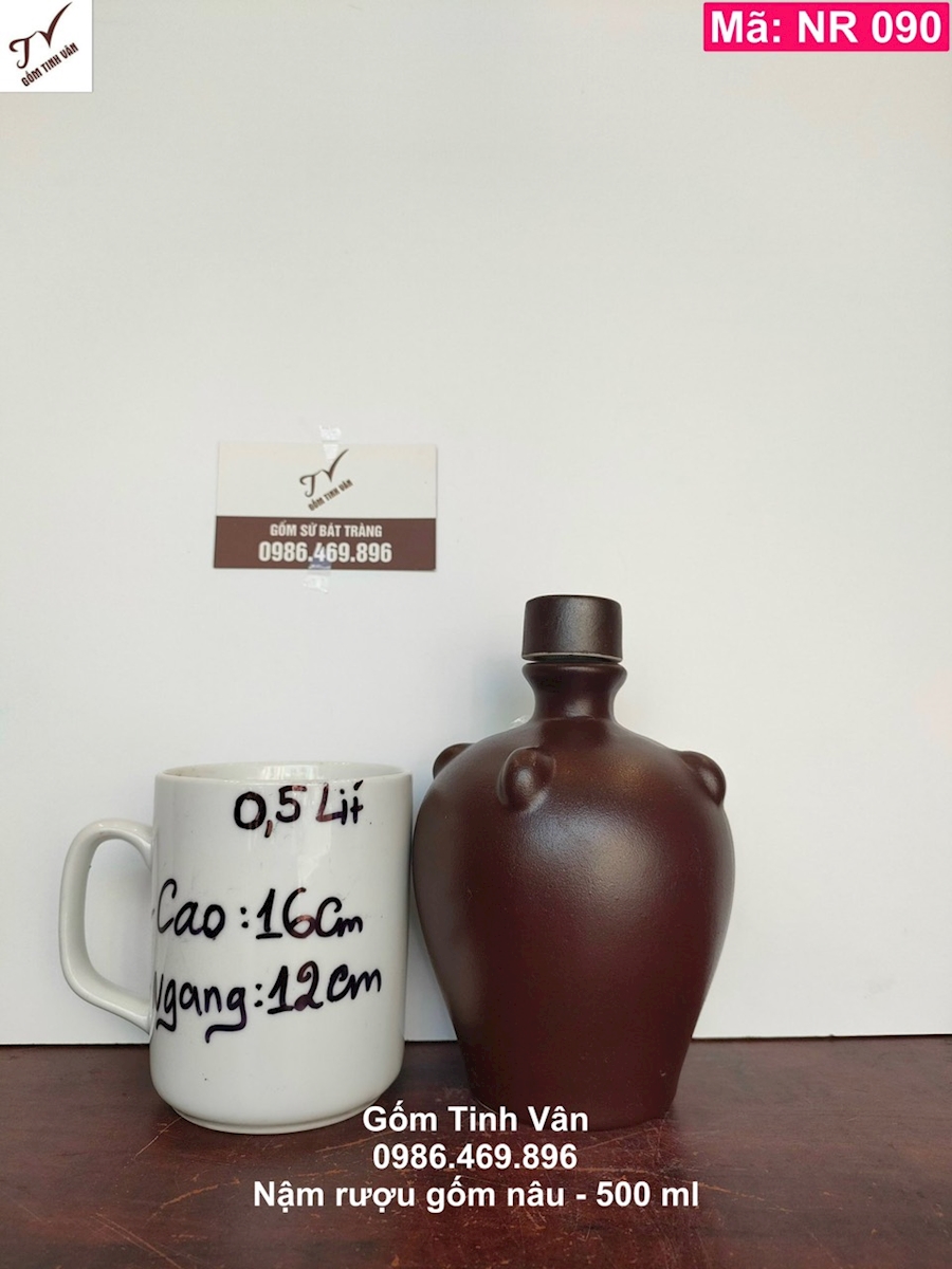 Nậm rượu, mã NR090, gốm nâu ko men, 500ml, bình hồ lô rượu, gốm sứ bát tràng, tinh vân
