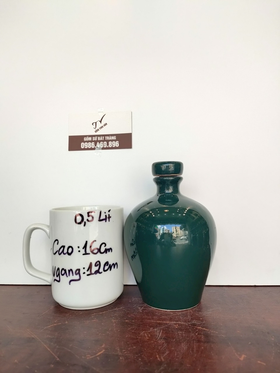 Nậm rượu, mã NR091, men xanh ngọc lục bảo, 500ml, bình hồ lô rượu, gốm sứ bát tràng, tinh vân