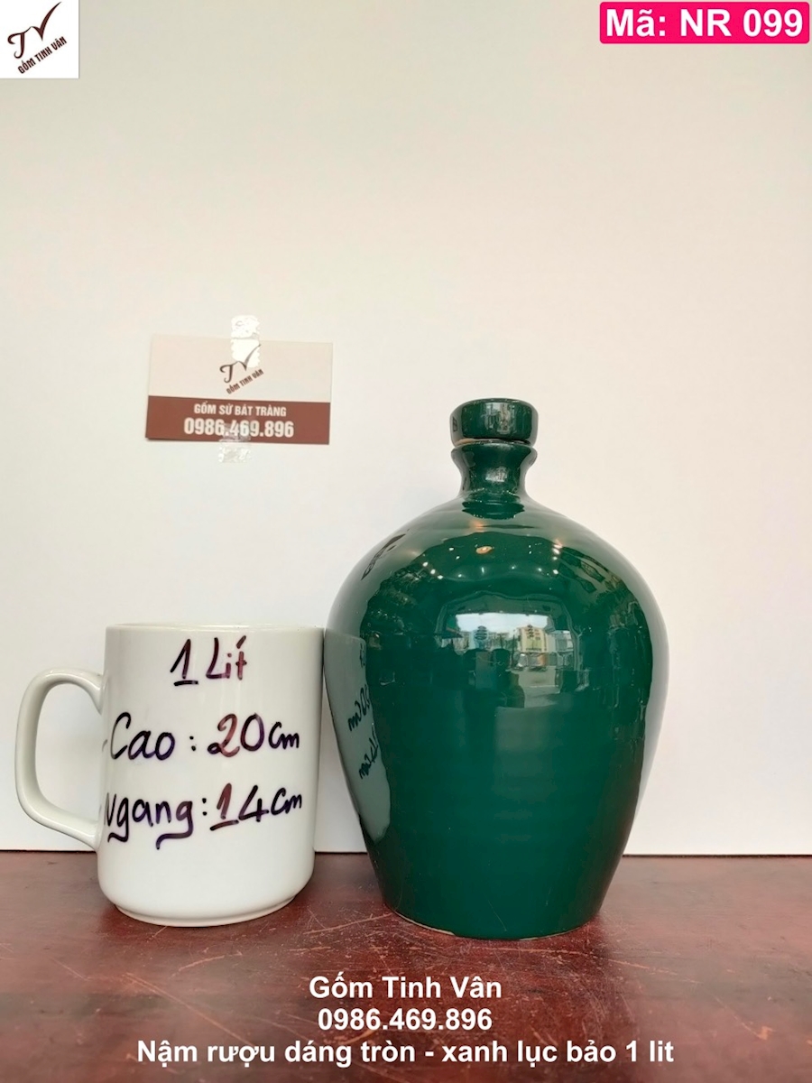 Nậm rượu, mã NR099, dáng tròn, xanh ngọc lục bảo, 1 lit, bình hồ lô rượu, gốm sứ bát tràng, tinh vân