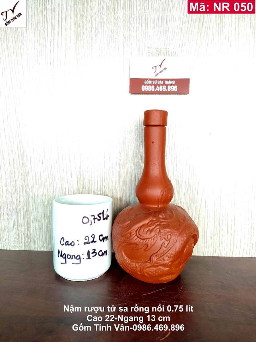 Nậm rượu gốm tử sa long cuốn thuỷ hút tài lộc, mã NR050, dung tích 500ml, cao 22 cm, hũ rượu nhỏ gốm bát tràng, giá báo 1 chiếc