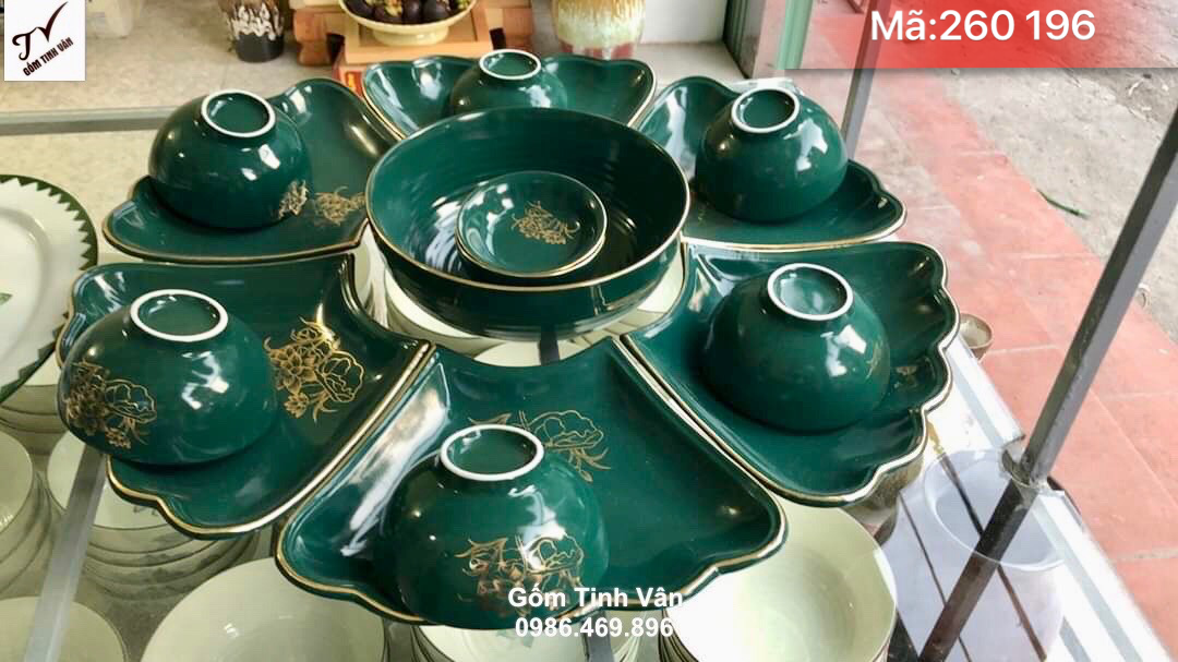 Bộ bát đĩa hoa mặt trời sang trọng, mã 260196, bộ đồ ăn gia đình gốm bát tràng cao cấp