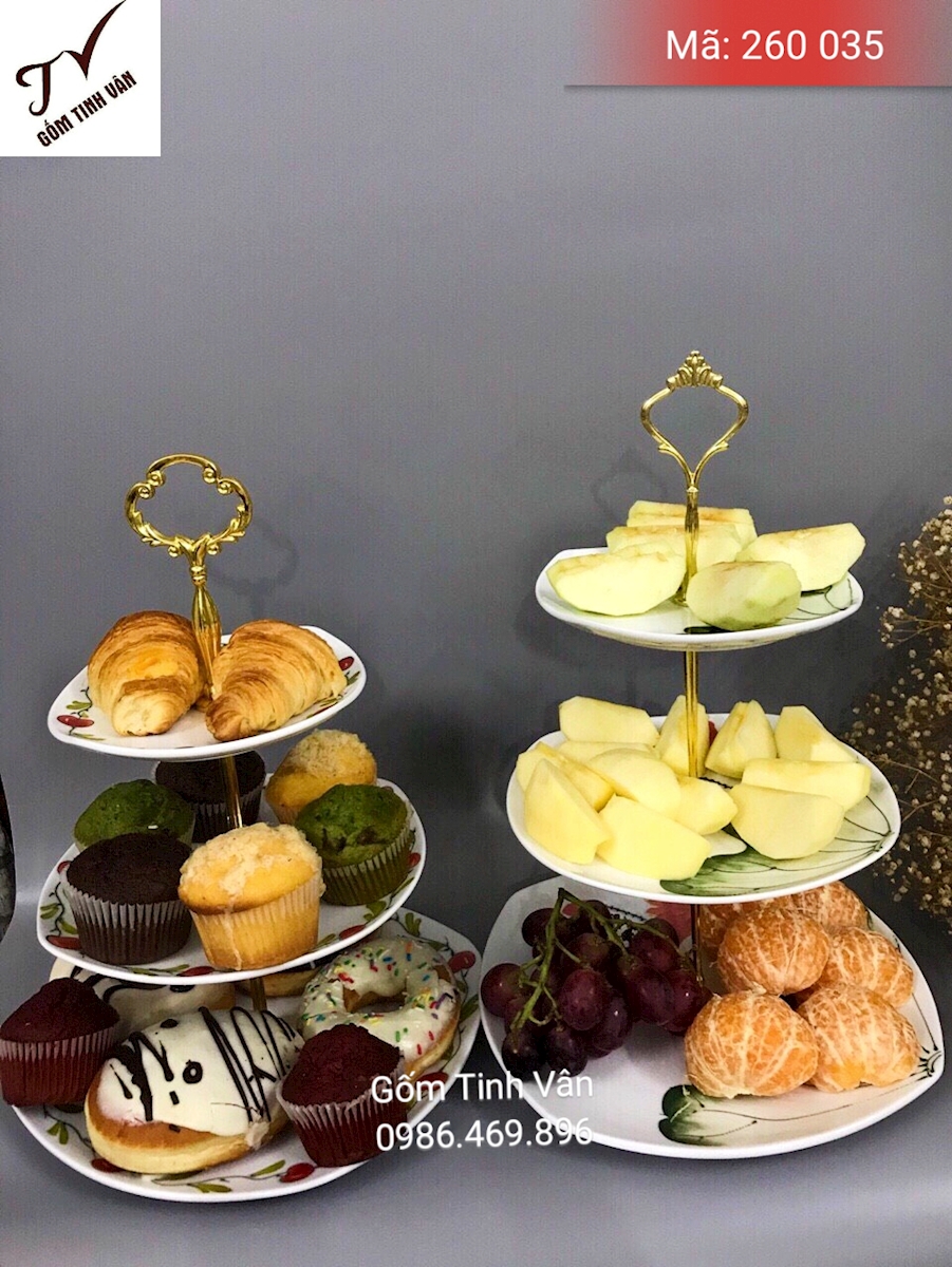 Bộ 2 set 3 đĩa đựng trái cây, bánh kẹo, mã 260035, đk 18-20-22 cm, in logo quà tặng, gốm sứ bát tràng, tinh vân
