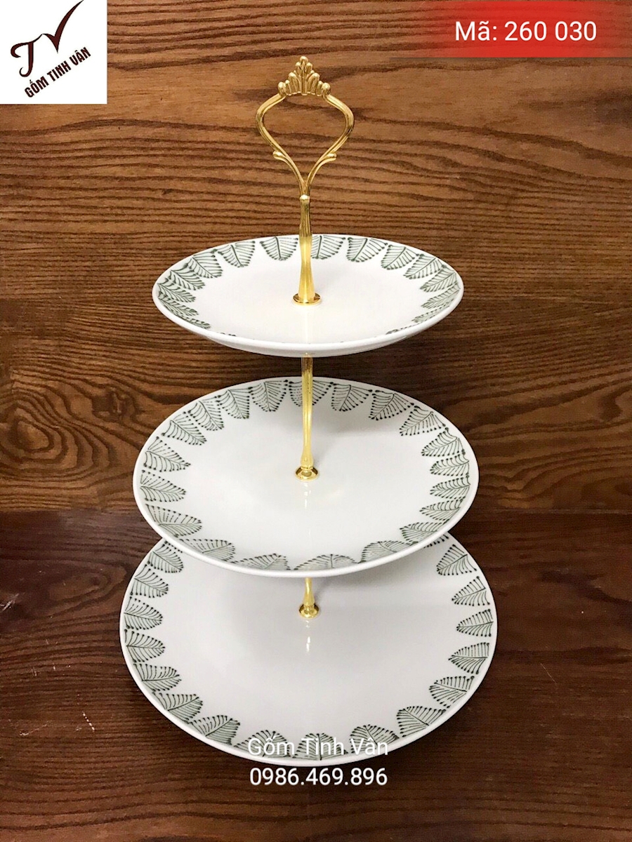 Set 3 đĩa đựng trái cây, bánh kẹo, mã 260030, đk 18-20-22 cm, in logo quà tặng, gốm sứ bát tràng, tinh vân