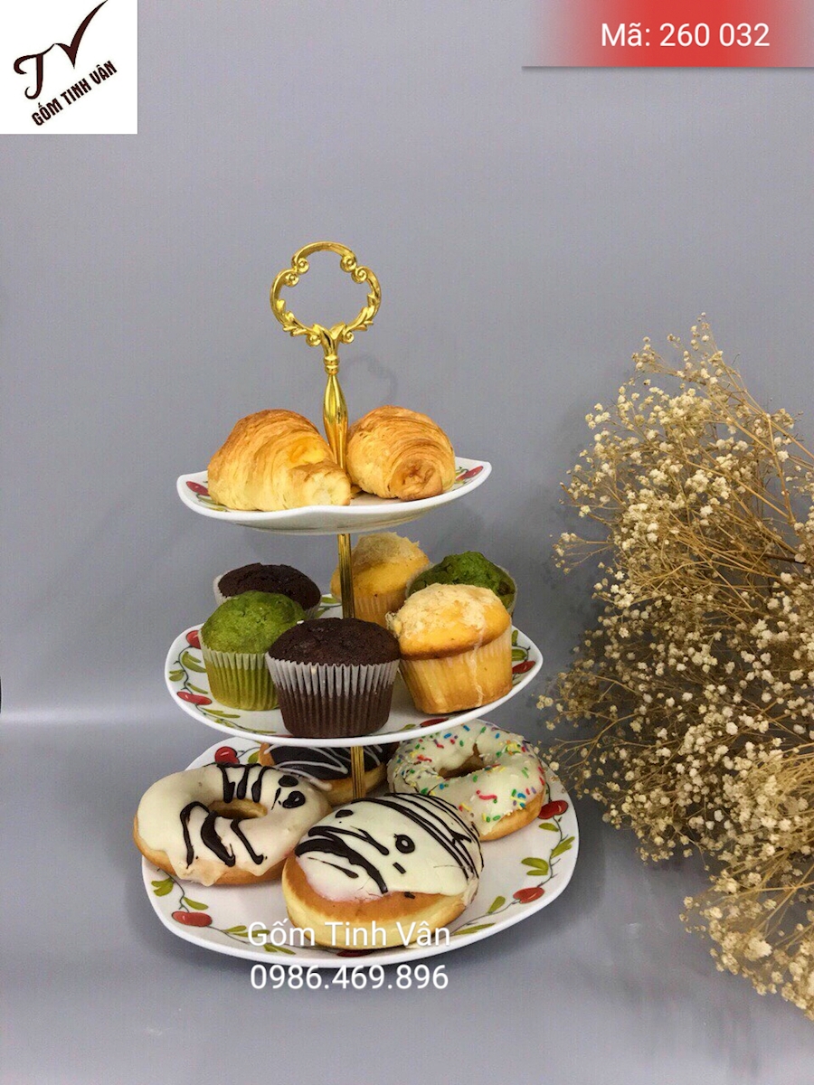 Set 3 đĩa đựng trái cây, bánh kẹo, mã 260032, đk 18-20-22 cm, in logo quà tặng, gốm sứ bát tràng, tinh vân