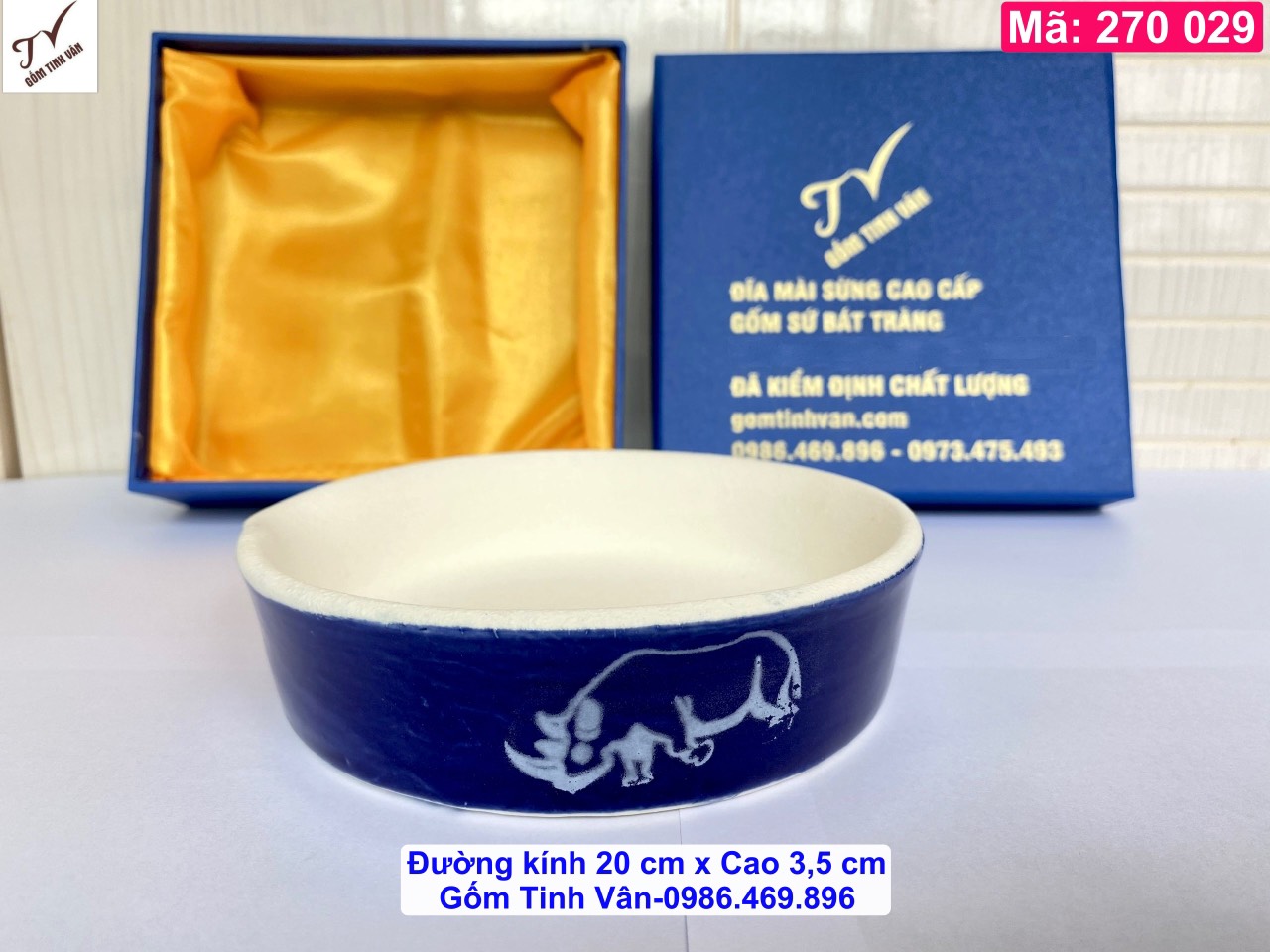 Đĩa mài sừng tê giác, mã 270029, đk 20-cao 3,5 cm, gốm sứ bát tràng tinh vân cao cấp