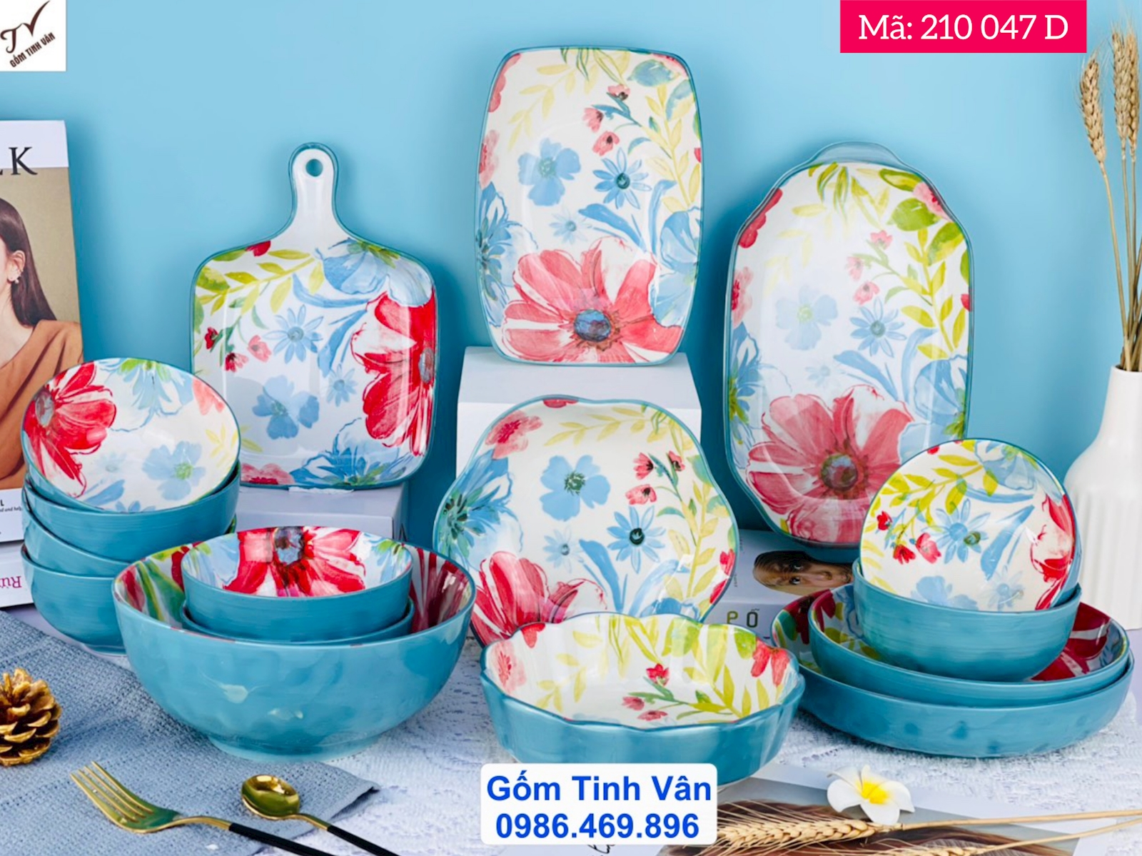 16 mẫu tô chén đĩa, mã 210047, hoa văn dễ thương, ngộ nghĩnh, chén cơm, đĩa ovan, đĩa chữ nhật, đĩa vuông tay cầm, tô lượn sóng..., hoa văn dâu tây, chanh, thơm, bông..., gốm tinh vân giá rẻ