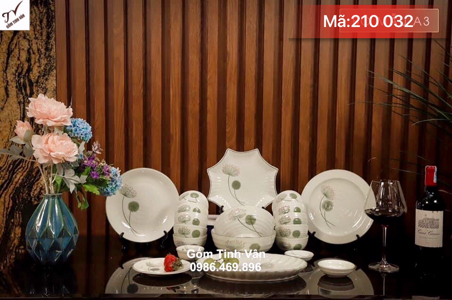 Bộ tô chén đĩa hoa mặt trời, mã 210032, vẽ hoa bồ công anh, bát đĩa bát tràng cao cấp, chén cơm, đĩa sao, bộ đồ ăn gốm bát tràng