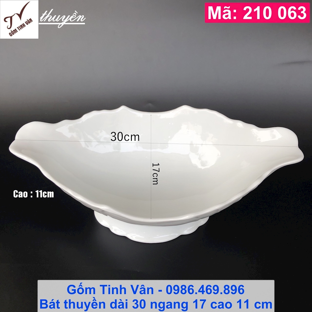 Bát tô thuyền đựng gà, mã 210063, men trắng, vẽ tay hoa sen hồng, dài 30 ngang 17 cao 11 cm, tô chén đĩa gốm sứ bát tràng tinh vân