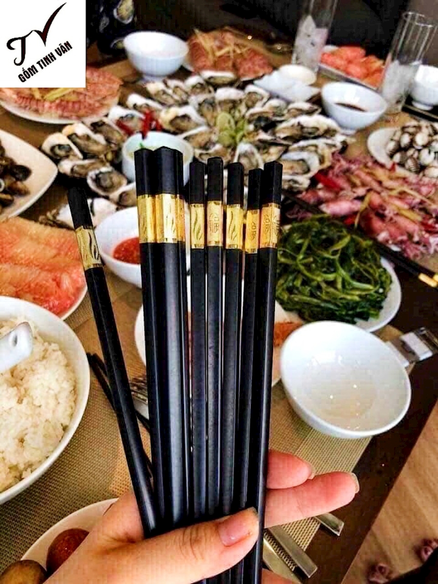 Bộ 10 đôi đũa mã 210023, hoa văn hợp kim mạ vàng sang trọng, ko trơn trượt, ko mốc, đũa gỗ korea design phong cách sang trọng, gốm sứ bát tràng, tinh vân