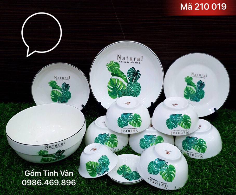 Bộ bát đĩa trắng hoa văn, mã 210019, gốm sứ bát tràng, tinh vân