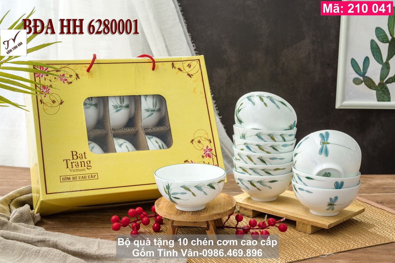 Tổng hợp video 11 mẫu chén cơm đẹp nhất, bộ quà tặng 10 bát cơm, đựng trong hộp và túi giấy sang trọng, quà tặng, quà biếu, mã 210041, in logo công ty, gốm sứ bát tràng tinh vân