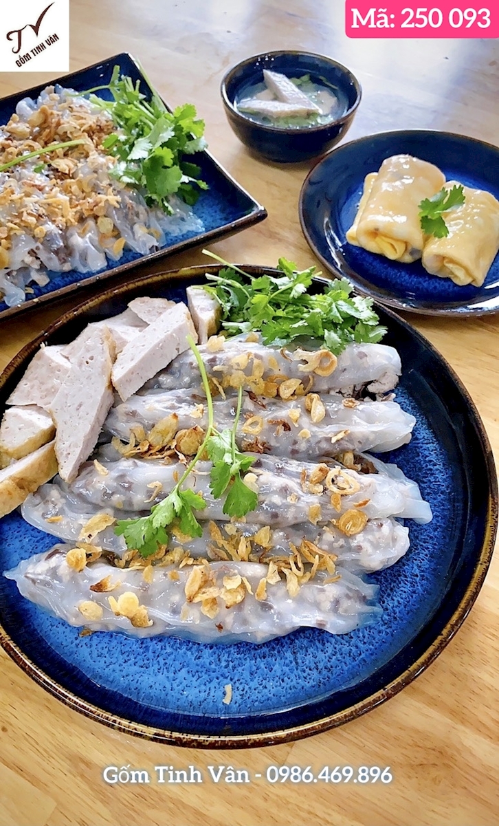 Bộ tô chén đĩa men xanh lam hỏa biến độc đáo, mã 250093, bộ bàn ăn cao cấp sang trọng, chén đĩa nhà hàng Nhật, Hàn, gốm sứ bát tràng tinh vân