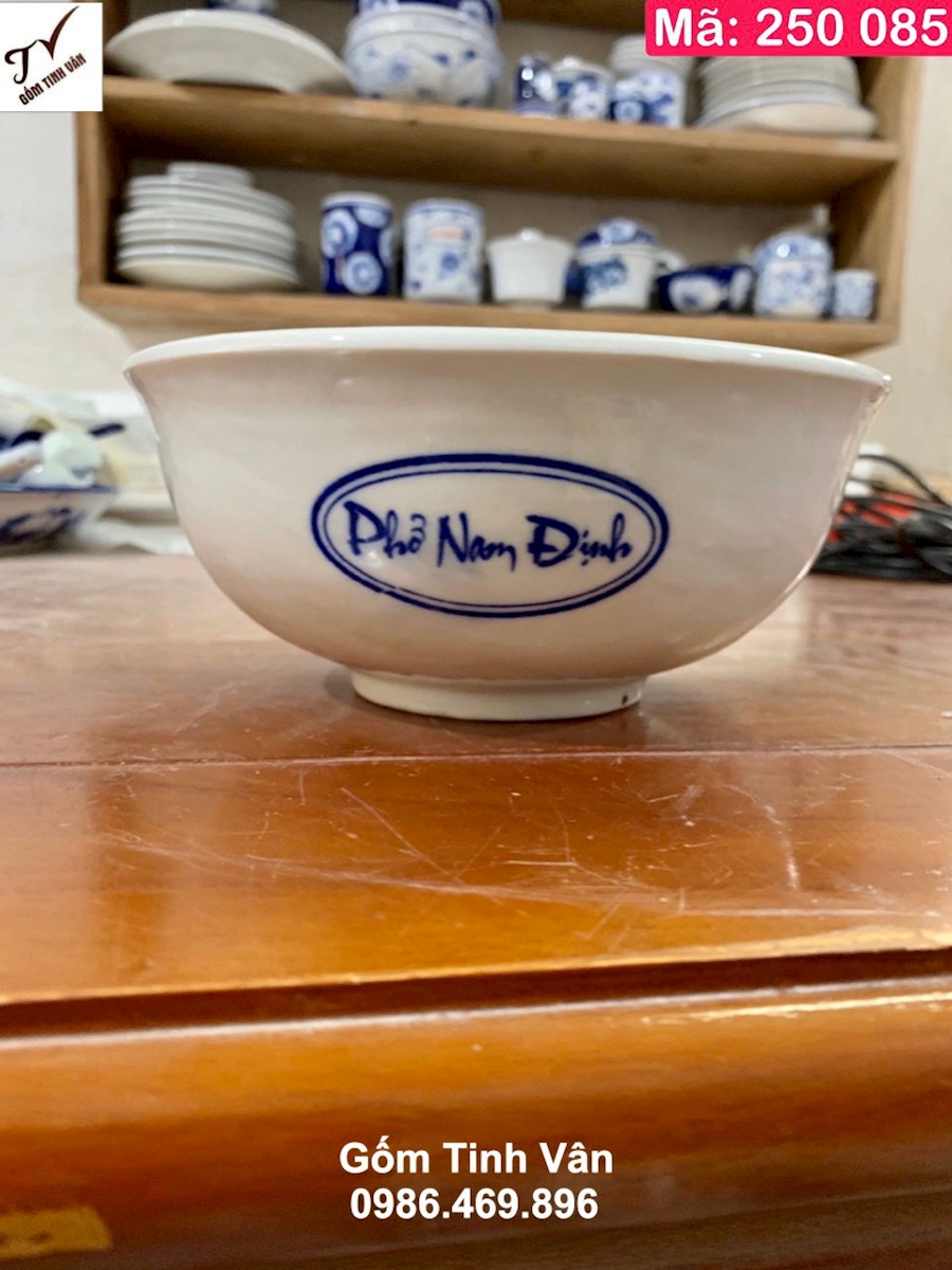 Tô phở nhà hàng, mã 250085, đường kính 19 cm, in logo nhà hàng, hoa văn chim lạc, gốm âu việt, bền đẹp, sang trọng, bát đĩa bát tràng, giá báo trên 100 chiếc