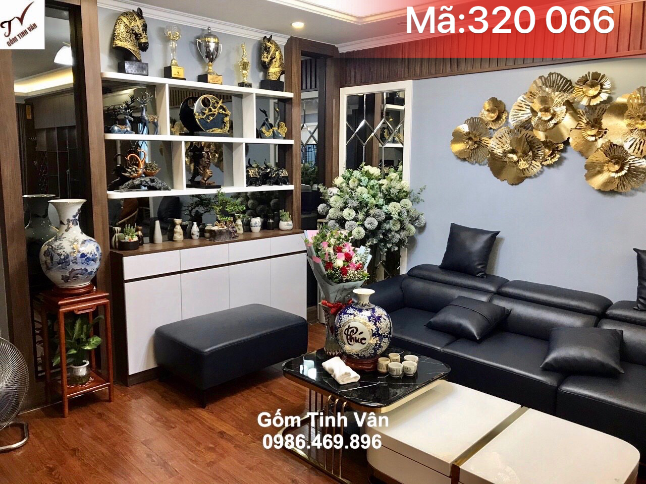 Lọ độc bình dáng tỏi bách nhi bách phúc, mã 320066, men xanh lam vẽ vàng 24k, bình gốm phong thuỷ bát tràng cao cấp