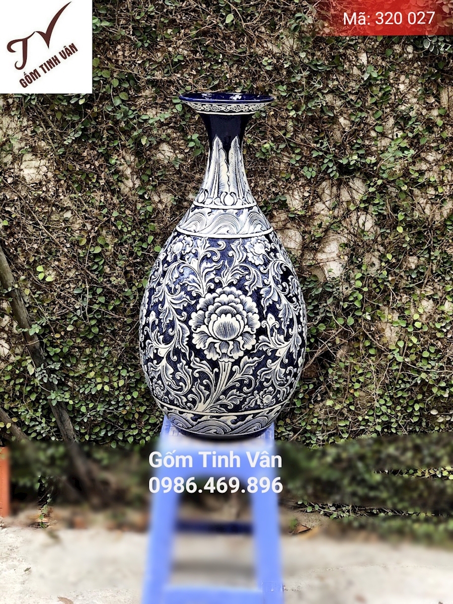 Tỳ bà hút lộc, mã 320027, men xanh rêu cổ, cao 50 cm, gốm bát tràng, tinh vân