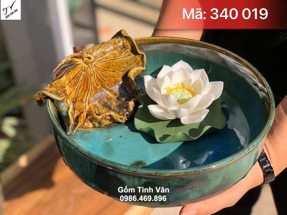 Video 5 mẫu Bát nước lá sen phong thuỷ, mã 340024, men xanh hoả biến, đk 20-25-30-35 cm, gốm bát tràng tinh vân