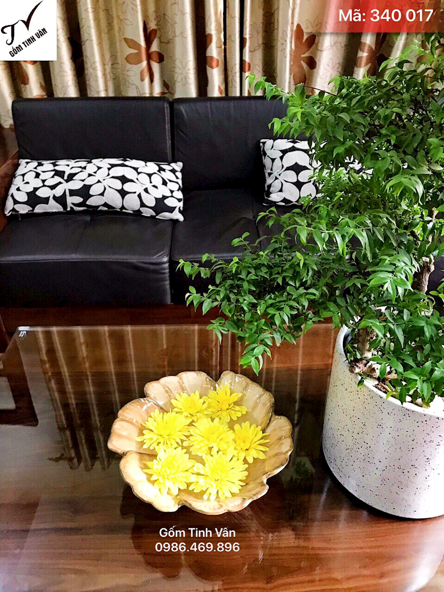 Bát nước phong thủy, bát thả hoa, mã 340017, men nâu hoả biến, đk 31 - cao 10 cm, gốm sứ bát tràng, tinh vân