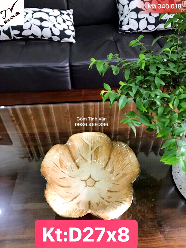 Bát nước phong thủy, bát thả hoa, mã 340018, men nâu hoả biến, đk 31 - cao 10 cm, gốm sứ bát tràng, tinh vân