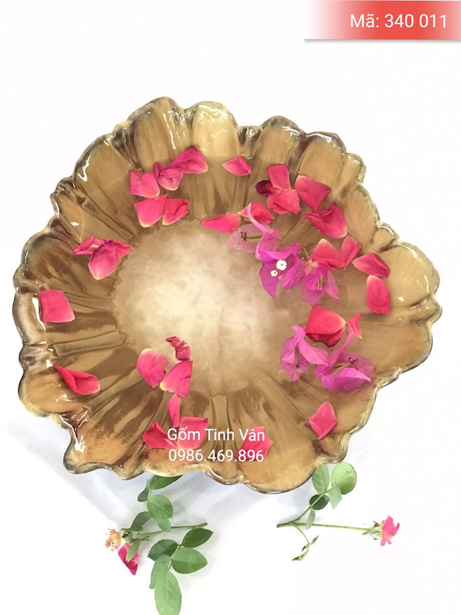 Bát nước phong thủy, thả hoa, mã 340011, men nâu đá, gốm bát tràng, tinh vân