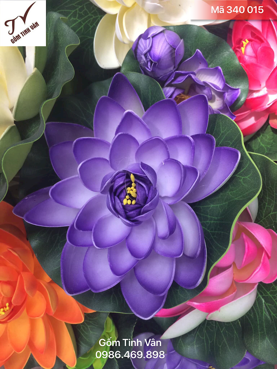 Bông sen xốp màu tím, thả bát nước phong thuỷ, mã 340015, gốm sứ bát tràng, tinh vân