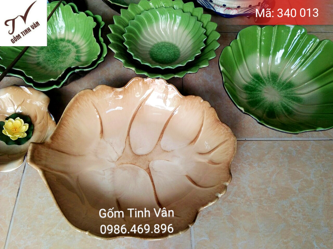 Các mẫu bát nước lá sen, lá bỏng, phong thủy, mã 340013, men thủy tinh xanh non, men nâu hoả biến, men vàng, đủ size từ 12-20-30-40-50-60-70 cm, gốm bát tràng, tinh vân