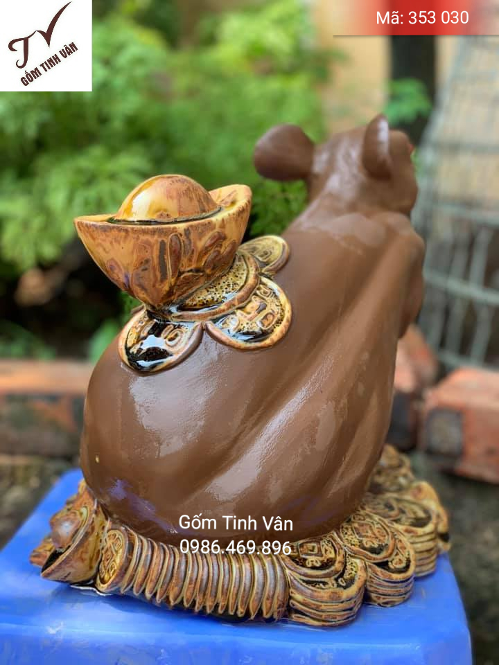 Kỳ linh canh tý, chuột cõng vàng, mã 353030, gốm bát tràng cao cấp, gốm tinh vân