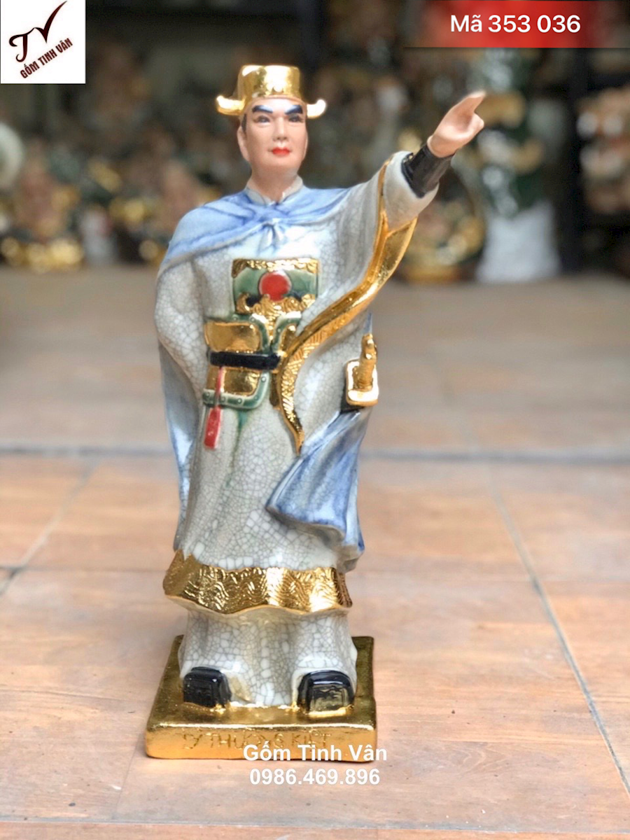 Tượng danh tướng Lý Thường Kiệt, mã 353036, men rạn cổ, rát vàng 24 k, cao 40 cm, tượng gốm bát tràng cao cấp