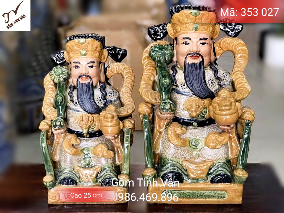 Tượng thần tài, phát tài phát lộc, mã 353027, cao 25 cm, men rạn cổ, gốm bát tràng tinh vân