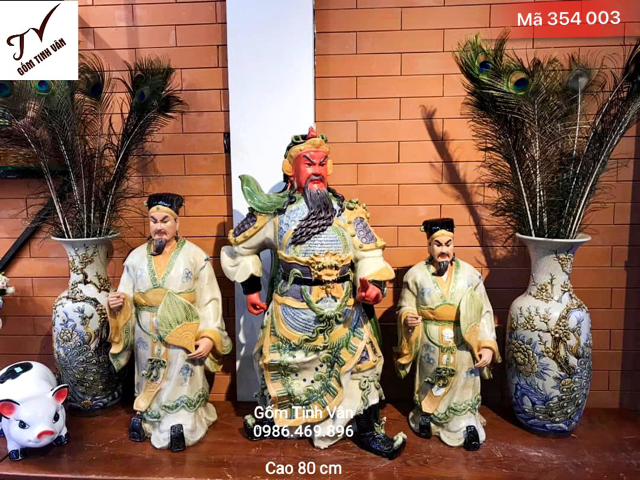 Tượng quan công cao 80cm, mã 354003, cao 80cm, men rạn cổ đắp nổi, khuôn mặt sắc nét, tướng oai phong, gốm sứ bát tràng, tinh vân