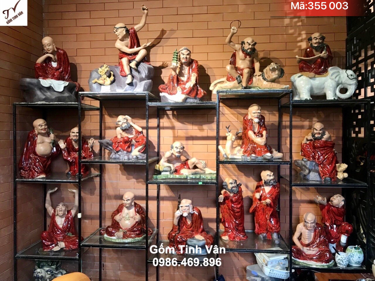 Trọn bộ tượng thập bát la hán gốm sứ, mã 355003, cỡ lớn 35-45 cm, bộ tượng phong thuỷ, điêu khắc tinh xảo, thập bát la hán gốm bát tràng cao cấp