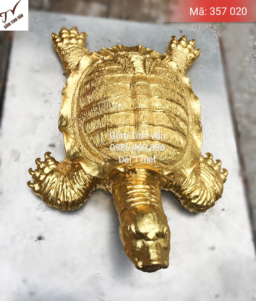 Tượng kim quy rát vàng, mã 357020, rùa thần rát vàng 24k, dài 1 met, gốm tinh vân bát tràng