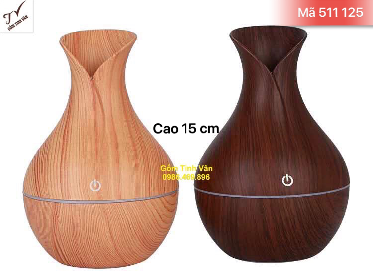 Đèn xông tinh dầu bằng gỗ, mã 511125, dáng lọ hoa, phun sương, dùng phòng điều hoà tạo ẩm, cao 15 cm, máy khuyếch tán tinh dầu cao cấp