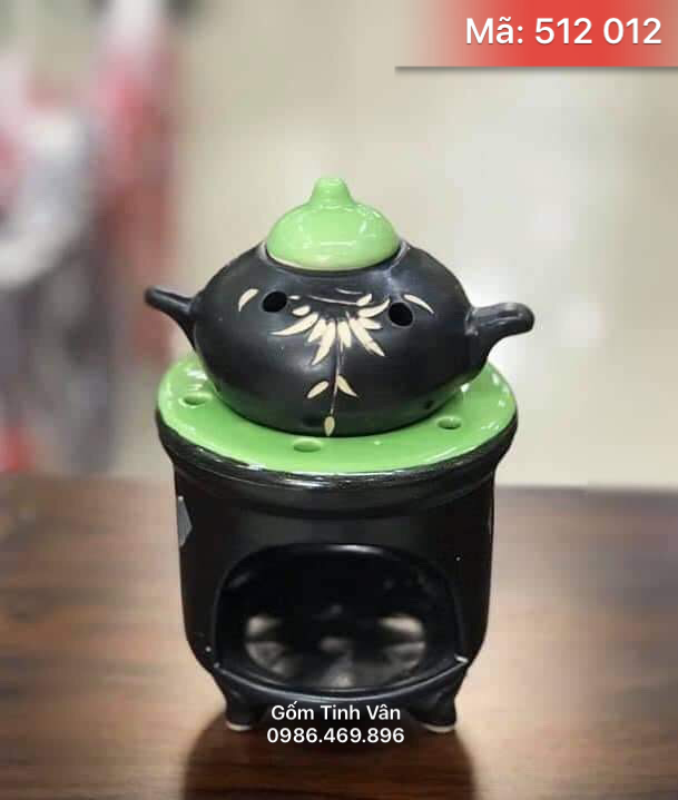Bếp đốt tinh dầu nến, xanh đen, mã 512012, cao 15 cm, gốm bát tràng, tinh vân